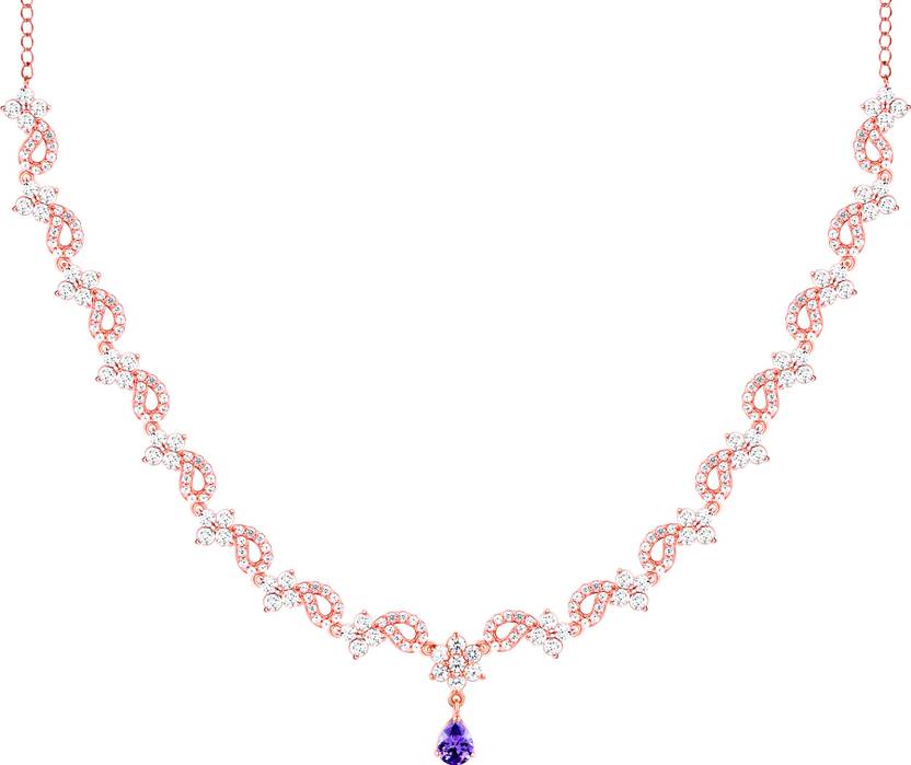 Rose Gold Sterling Silver CZ Bridal Necklace - View 3